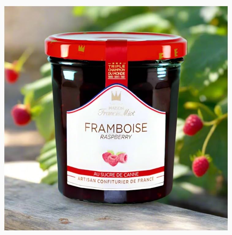 Maison Francis Miot, Set of 2, Luxury French Confiture de Framboise au Sucre de Canne (Raspberry) Jam, 7.76 oz Each