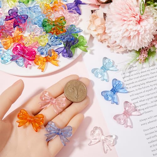 SOFPLATE 100Pcs Acrylic Bow Beads Bowknot Bead Bulk Colorful Pink Blue Green Opaque Butterfly Bows Bowknots Shaped Mini Loose Spacer Bead for Jewellery Making Bracelet Necklace DIY Crafts Accessories - Image 3