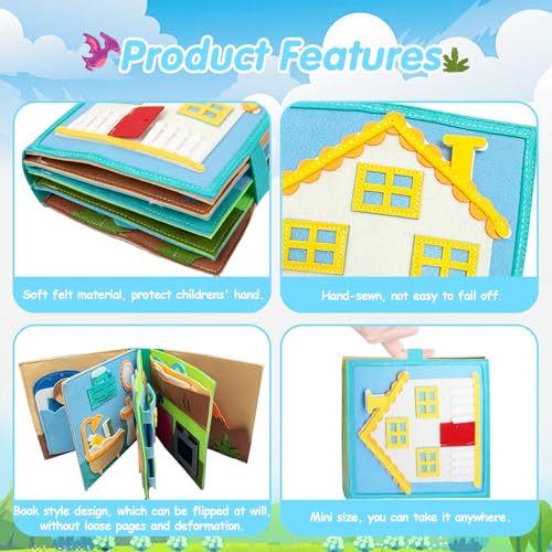 Image of Daily Life of Boys Busy Book for Toddlers,Montessori Busy Books,Preschool Felt Busy Quiet Book Learning Life Skills,House Pretend Play Dress UP Game,Montessori Toys for 3 4 5 Years Autism Sensory