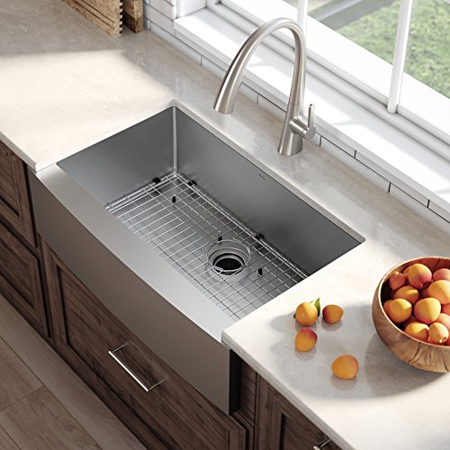 Kraus Khf200-33 Standart Pro Stainless Steel Sink 33 Inch Farmhouse Apron Single Bowl 16 Gauge & Kitchen Soap And Lotion Dispenser In Stainless Steel, Ksd-41Ss #TOP3