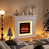 BRILVERDE Elektrokamin mit realistischem 3D-Flammeneffekt, LED-Holzofen mit Heizung & Fernbedienung, Farb-/Helligkeits-Einstellung, Für Wohnzimmer (Weiß)