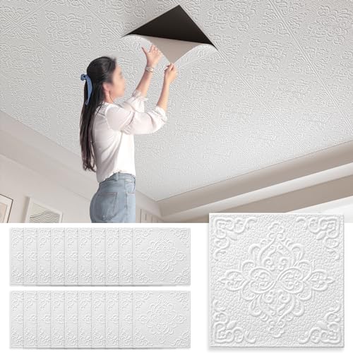 Papel pintado para techo, azulejos de techo de PVC 3D, 20 unidades, 35 x 35 cm, moderno, resistente al agua, para techo, dormitorio, salón (patrón A)