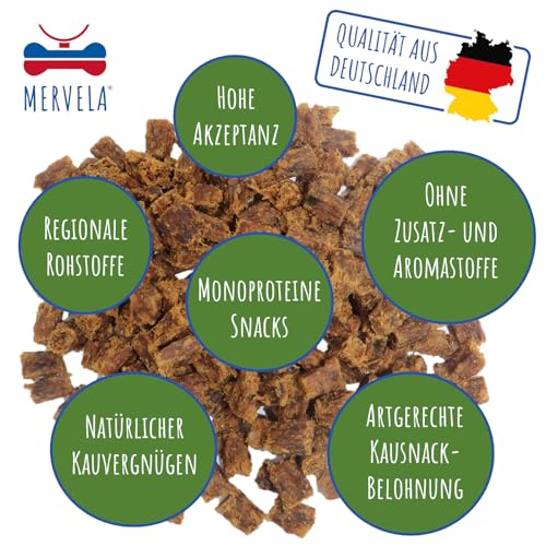 MERVELA® Premium Pferd Kauwürfel für Hunde, 500g - Ideal als Trainingsleckerli | 100% Natürliches Pferdefleisch | Hypoallergen für Sensible Hunde | Made in Germany