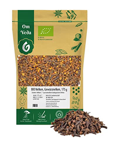 BIO Nelken Gewürznelken ganz 175g | Nelken Gewürz Gewürze | Handverlesen Getrocknet | Kochen Backen | Organic Bio-Qualität DE-ÖKO-039 | Cloves Whole | OmVeda