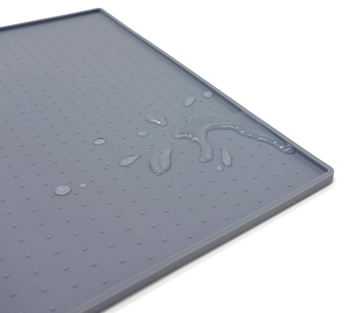 AMZNOVA Dog Food Mat Matguard Dog Bowl Mat, Placemat Food Tray with Lip & Raised Edges for Floor, Waterproof & Silicone for Pet Cat, S, Grey