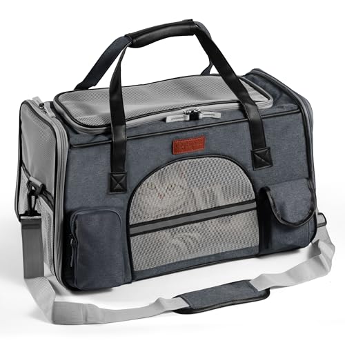MyHiPet Trasportino Gatto e Cani in Oxford 300D - Trasportino per cani Auto Ideale anche per Viaggi Aerei - Misura 48x28x30 cm (Grigio/Nero)