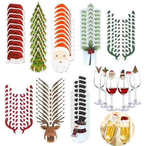 KASESSS 80 peças marcadores copos de Natal, marcador copos de papel escritável cores marcadores de copos reutilizáveis marcadores e ornamentos para copos para decoração mesa de Natal (8 estilos),