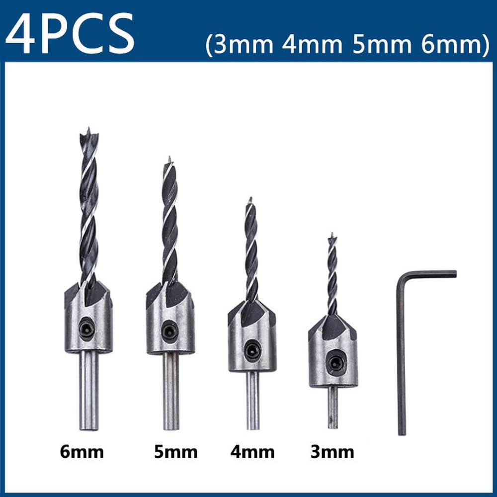 Set di punte da trapano svasate con rivestimento in titanio da 3-10 mm con chiave esagonale, fresa per fori per viti, utensili per la lavorazione del legno HSS, 4 pezzi da 3,6 mm
