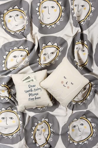 Image of Primitives by Kathy Dear Tooth Fairy Stop Here Mini Tooth Pillow, 5x5-Inch, Cotton Blend, Blue Embroidered Keepsake with Storage Pocket and Tooth Design on Front
