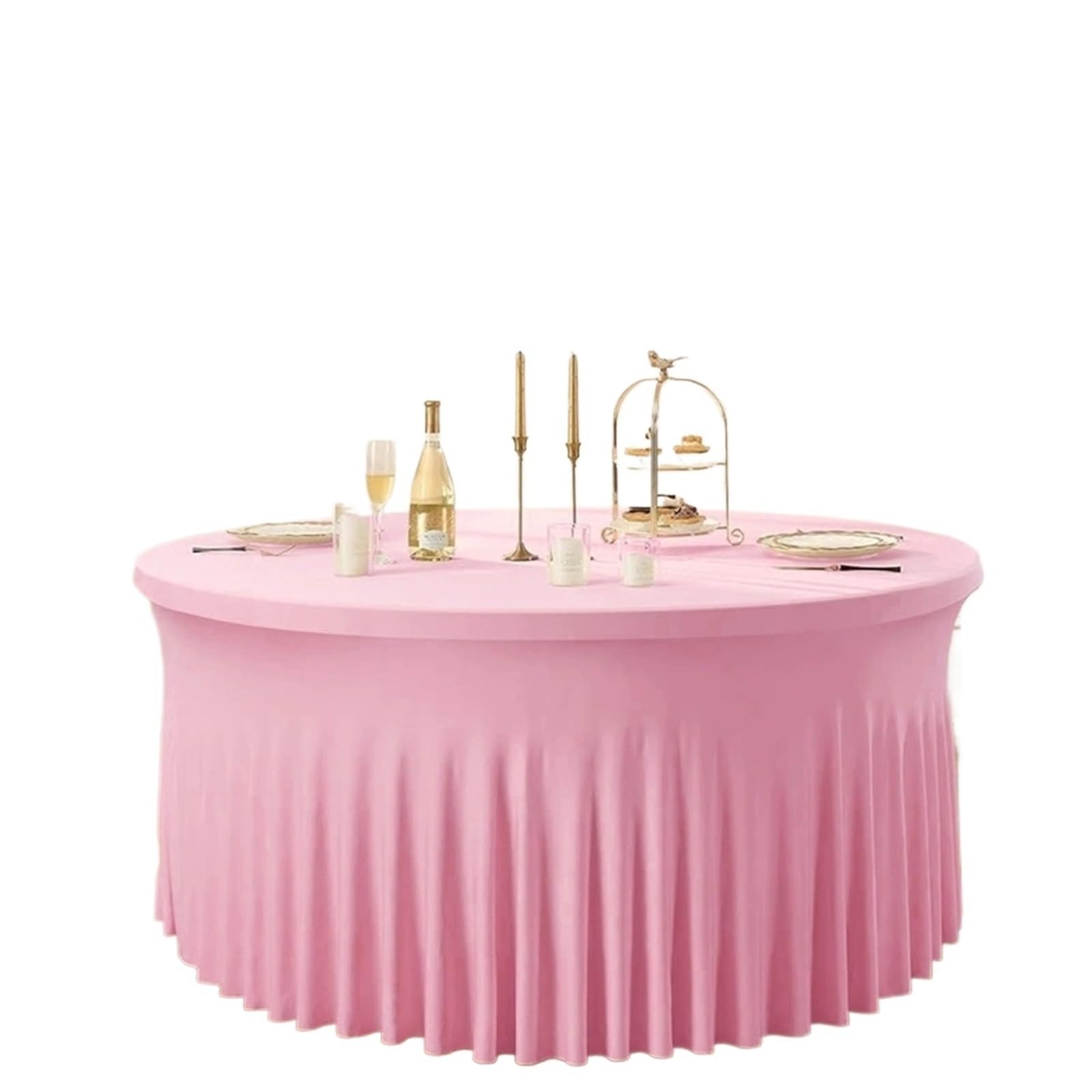 SHENJMAI Round Skirt Tablecloth White Round Spandex Tablecloth Stretchy Fitted Wrinkle Free Table Cover with Skirt for Wedding Party Buffet Birthday Photography(Pink,6FT(R 183XH 75 CM))
