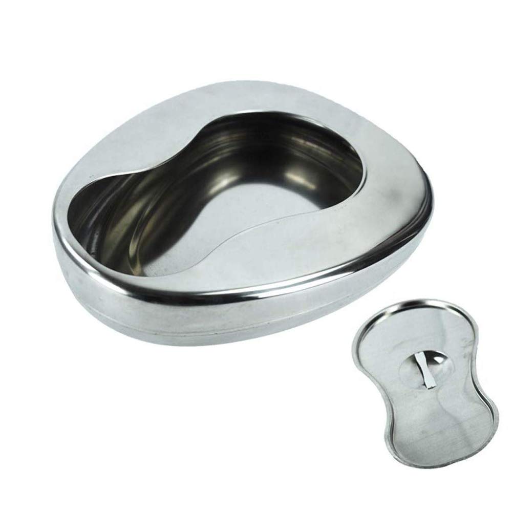 GHzzY Bettpfanne für Haus, Krankenhaus & Reise - Bettpfannen aus Edelstahl mit Deckel - Bettpfanne in glatter Kontur für ältere, Schwangere und bettlägerige Menschen