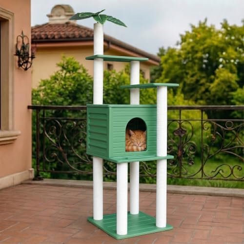 MAOHEGOU 72 Inches Tall Cat Tree Outdoor Cat House Weatherproof Large Cat Condo with Cat Scratch Post for Outdoor and Indoor Cat Towers