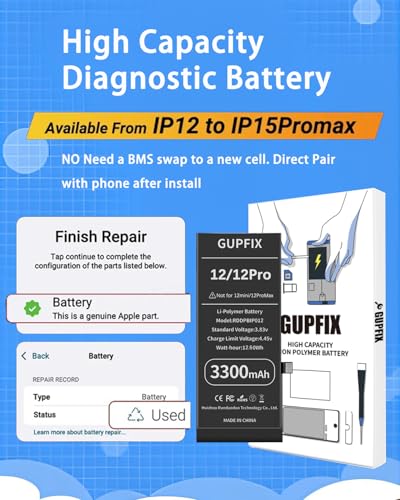 Image of Battery for iPhone 12 /12Pro No Pop-up Unknown Part Warning | No Unknown Part Info High Real Capacity Long Last Time Wireless Charging Support Durable Tool For DIY User Phone Repair Shop