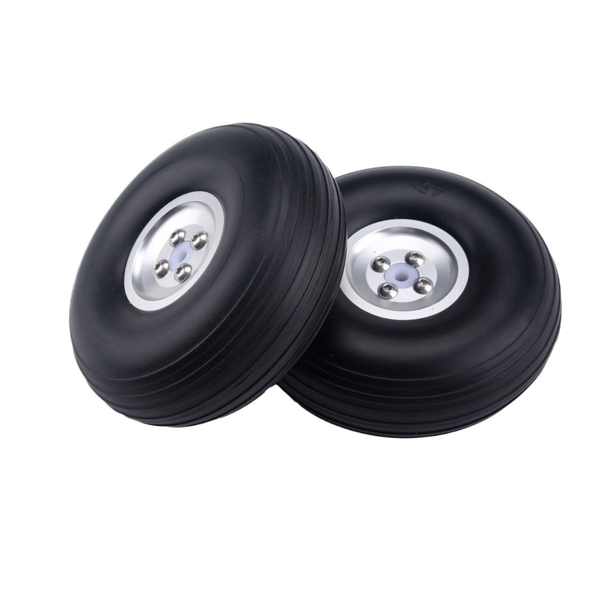 Rueda goma PU con buje aluminio 1~5 pulg avión jet ala fija | Neumáticos PU elásticos amortiguan vibraciones, bujes precisos aseguran rotación concéntrica.(114mm 4.5inch)
