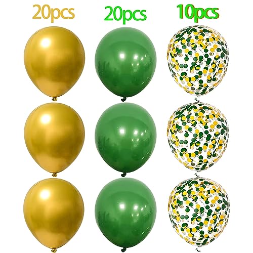 Image of RZIKWT 50Pcs 12inch Green Gold Confetti Balloons with Green Gold Latex Metallic Balloons for Arch,Wedding, Birthday, Baby Shower, Halloween,Family Party Decoration