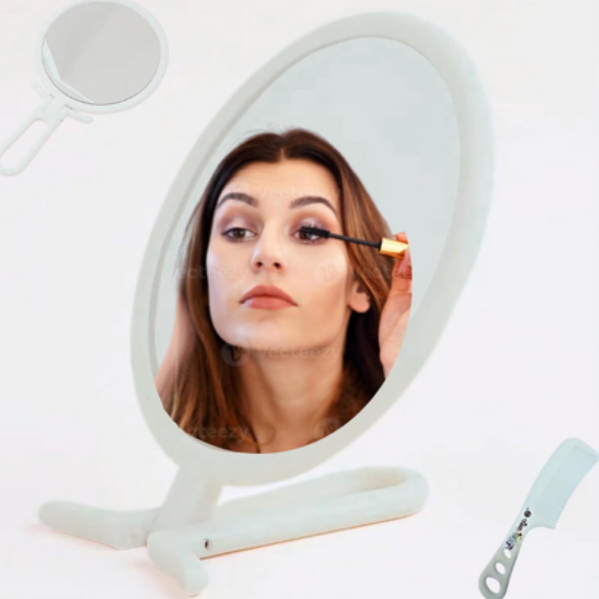 Espejo de Mano con Mango Plegable Incluye Peine Ideal para Maquillarse peinarse y para el Cuidado de la Piel pequeño y portatil para Viajar