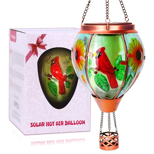 Lanterne solaire montgolfière flamme en verre cardinal pour déco extérieure