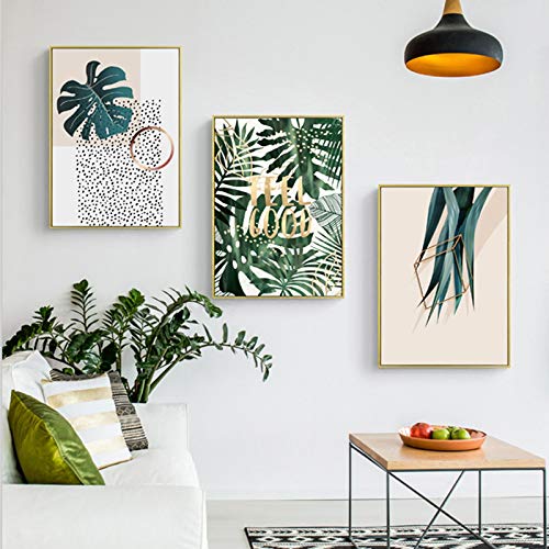 Art mural de style nordique pour habiller un mur vide toile feuilles vertes
