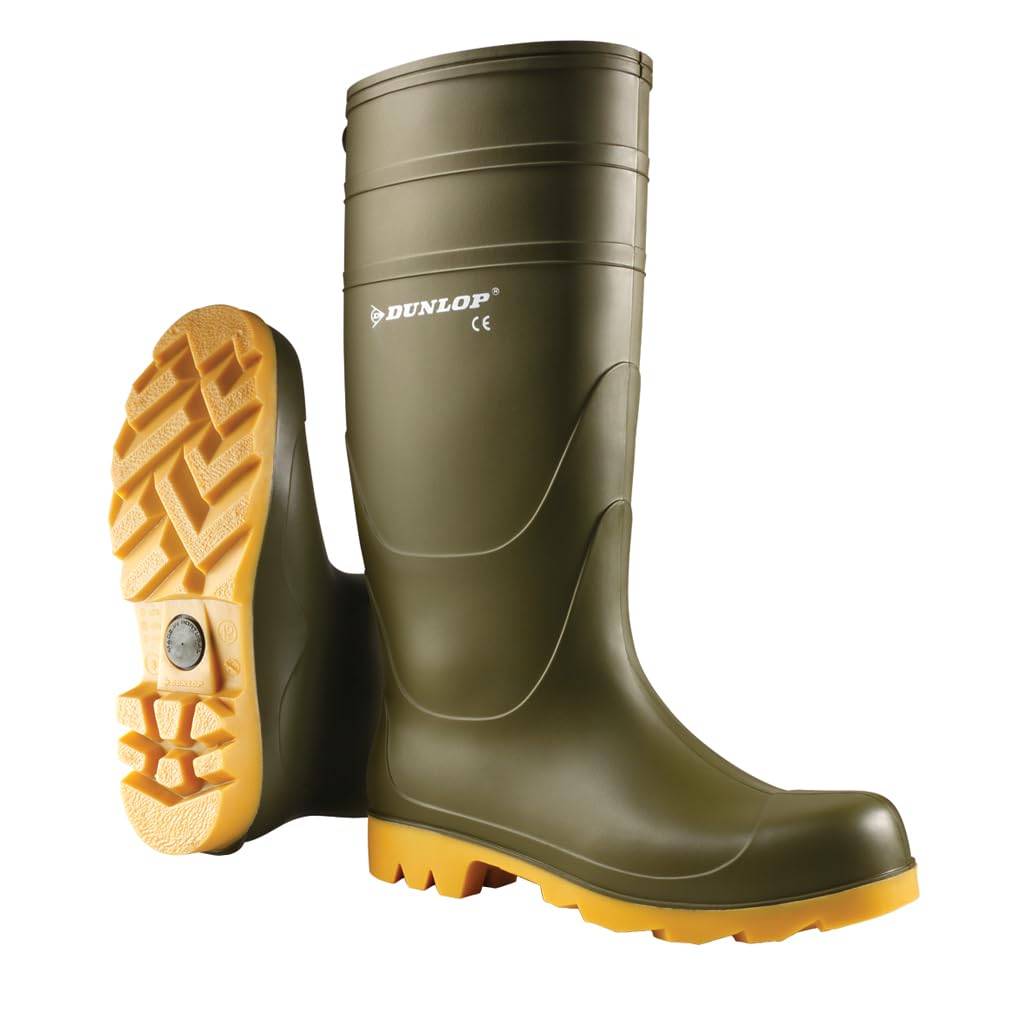 DUNLOP Universal Waterproof Wellington Boots for Farming, PVC, Green, UK 9