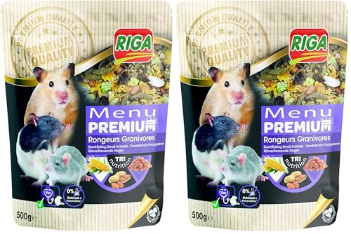 Riga - Menu Premium pour Rongeurs Granivores - Mélange de Graines, Céréales, Légumes, Fruits et Noix - Concept Tri-Nutrition - Riche en Vitamines et Minéraux - 500 g (Lot de 2)