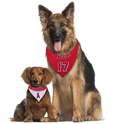 Image of MLBPA Reversible Dog Bandana - SHOHEI OHTANI #17 Pet Bandana - MLB Los Angeles Angels Home & Away Bandanna, Small /Medium