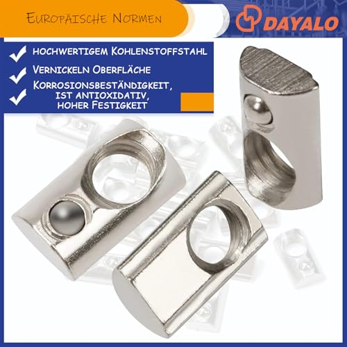 DAYALO 60 Stück Nutensteine M5 mit kugel Nut 6, 20-Serie M5 Aluprofil 20x20 Kohlenstoffstahl, T Nutsteine Schrauben Set für Alu Profil, Europanorm