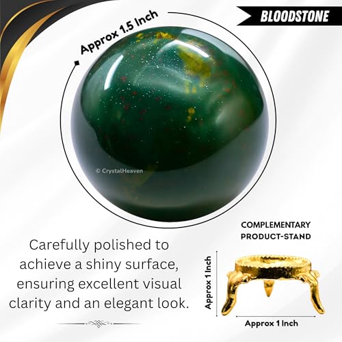 Image of Certified Bloodstone Crystal Ball for Meditation - Premium Crystal Vastu Items for Home and Feng Shui Items for Good Luck - Ideal for Pooja Supplies and Spiritual Practices (1.5 inch Inch)