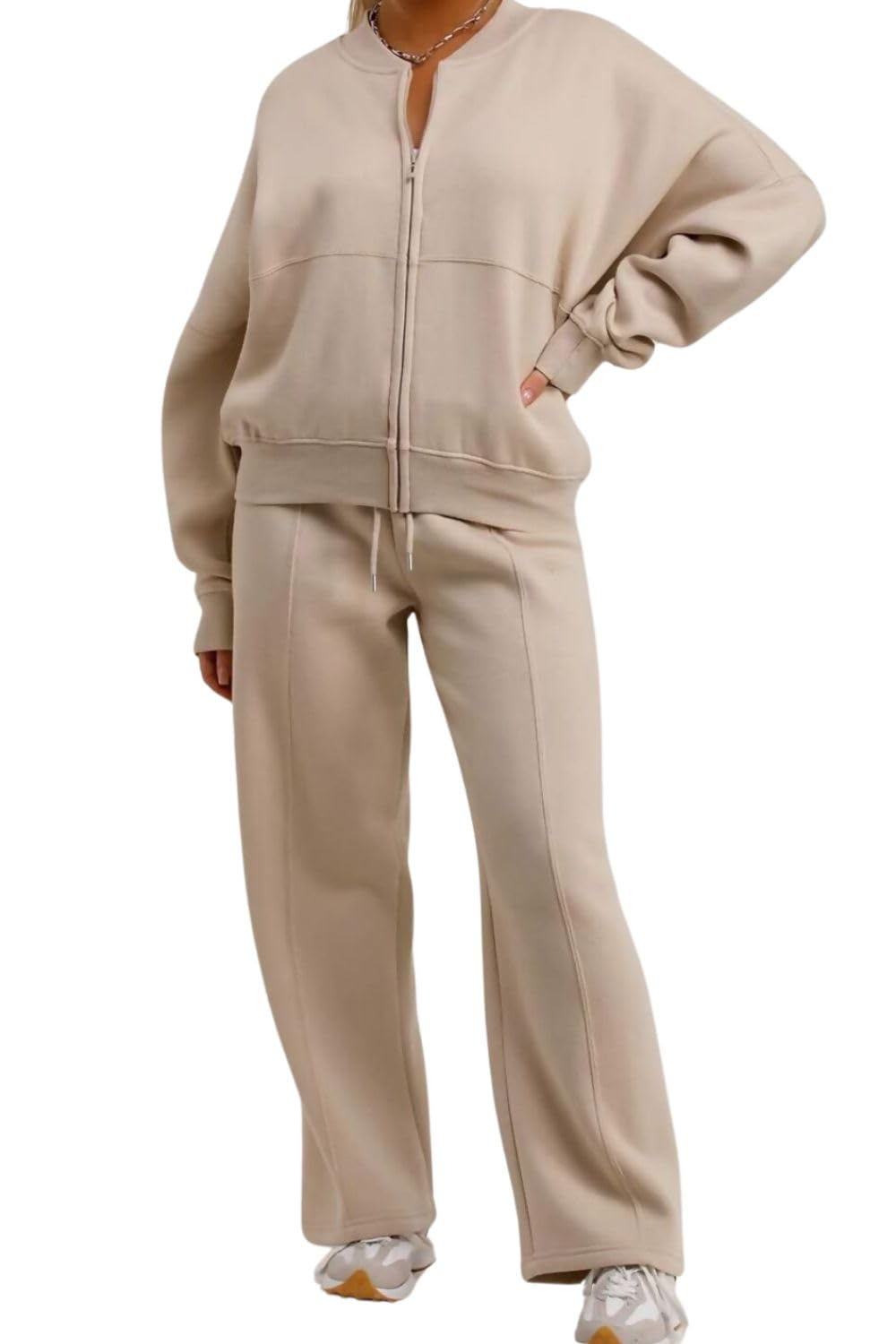 J5fashion Women's Casual Stylish Tracksuit Set, Sweatshirt With Straight Leg Trouser Cream Size 8/10