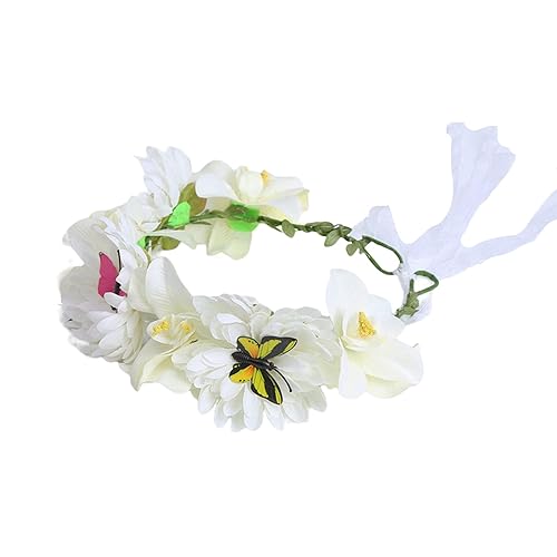 Corona de flores Playa Boda Fiesta Novia Mujeres Cabello Corona Encaje Hasta El Cabello Herramienta De Estilo Beige