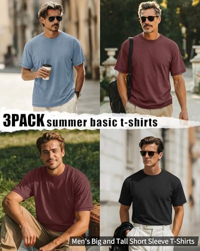 Image of Neer 3 Pack Big and Tall T-Shirts for Men L-7xl Tops | Large Casual Stretch Workout Tees, Short Sleeve Crewneck Oversized Shirts, Classic Summer Outfits, Comfy Basic Loose Clothes