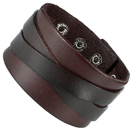 Urban-Jewelry Bracelet de manchette en cuir véritable Pour homme Marron Cover