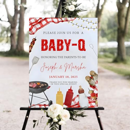 KOLSTRAW Personalized Baby-Q Welcome Sign, Custom Baby-Q Shower Welcome Sign, BBQ Baby Shower Sign, Barbecue Picnic Baby Shower Yard Sign, Coed BBQ Baby Shower Decor #10