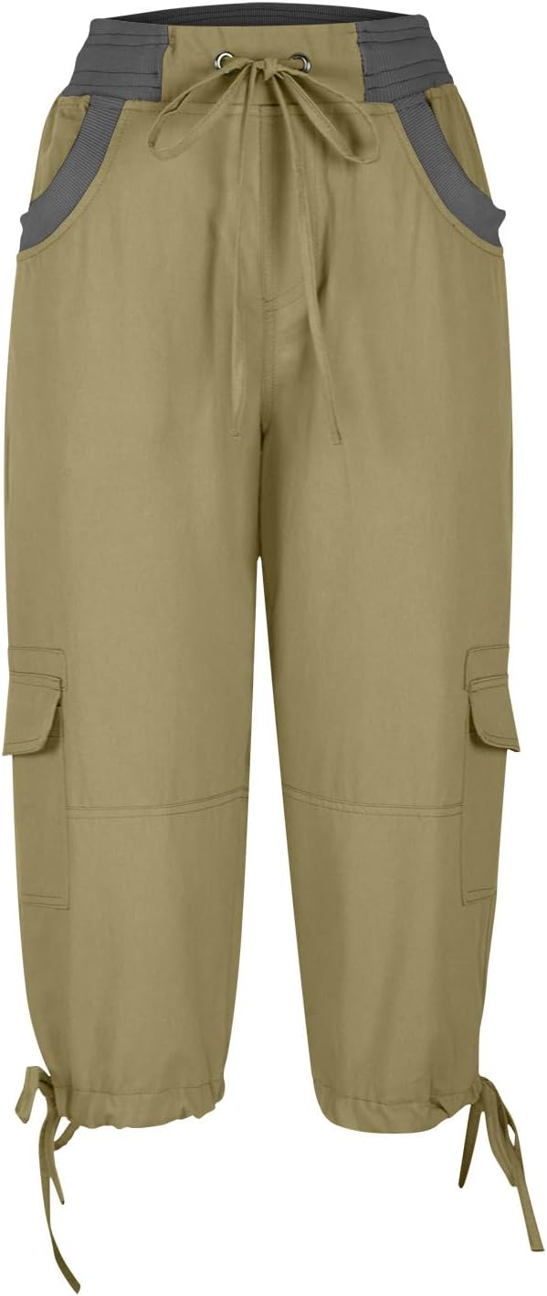 Plus Size Cargo Capris for Women Summer Casual Travel Hiking Cropped Pants 3/4 Length Athletic Joggers Capris Trousers