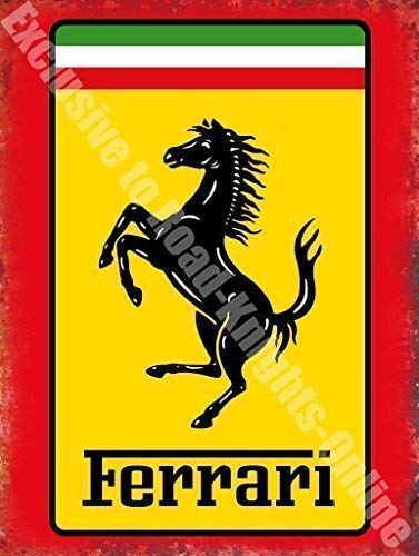 Ferrari Insignia Logo Carreras De Coches Equipo Negro semental. Enzo. F40. Spider. GTO. California. Italiano clásico coche motor, súper cars, rico y famoso. Metal/Cartel De Acero Para Pared - 15 x 20 cm