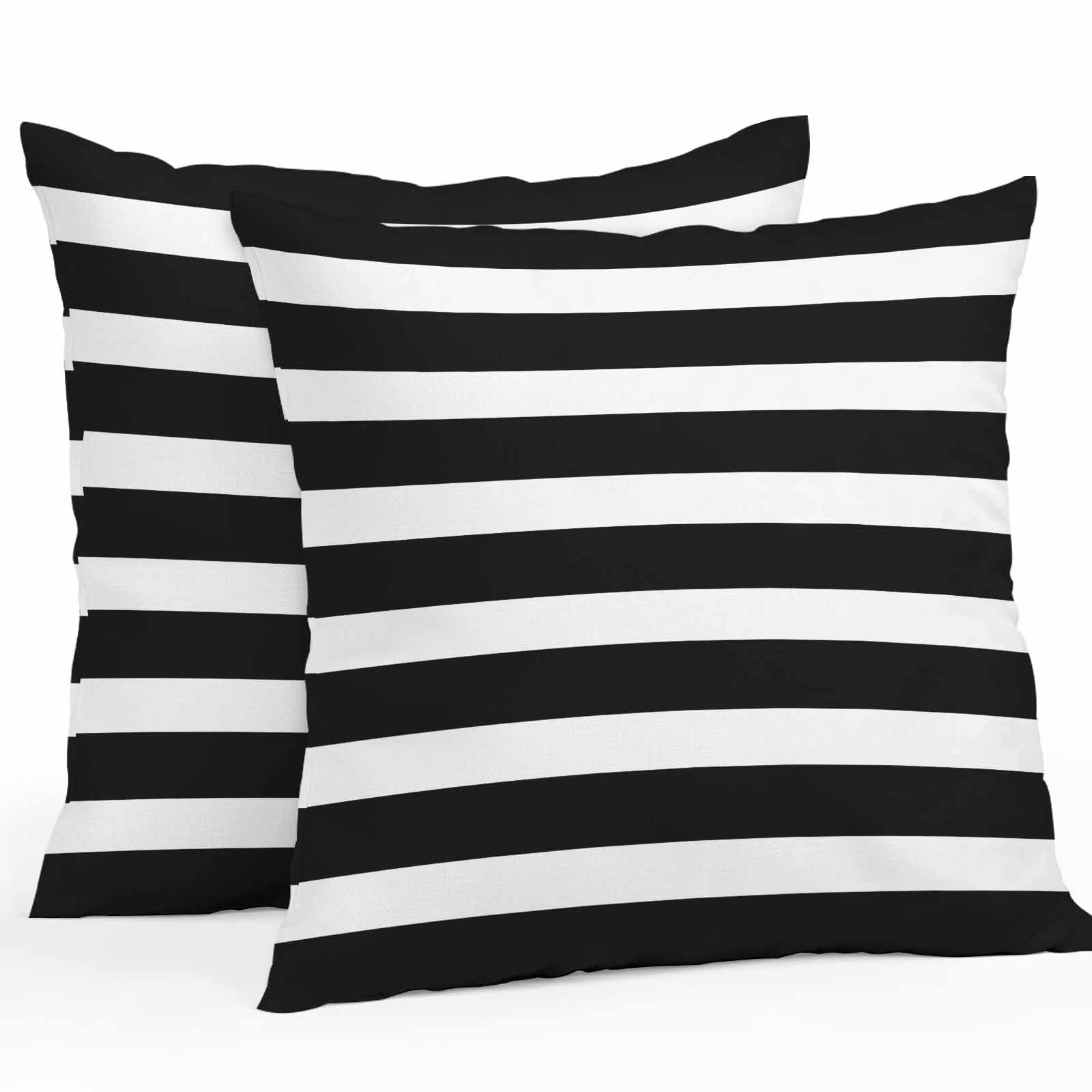HilariousM Pack of 2 Black White Stripes Outdoor Pillow Waterproof Covers 16x16 inch, Modern Polyester Throw Pillow Covers Garden Cushion Decorative