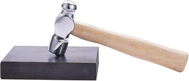 BENECREAT 6 Inch Jewelry Mini Hammer Iron Head Ball Pein Hammer Strong Wooden Handle with Rubber Bench Block for Jewelry Making DIY Crafts