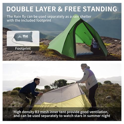 Image of Naturehike Cloud-Up 2 Person Tent Lightweight Backpacking Tent with Footprint - Free Standing Ultralight Camping Hiking Backpack Tents Two Person Tent