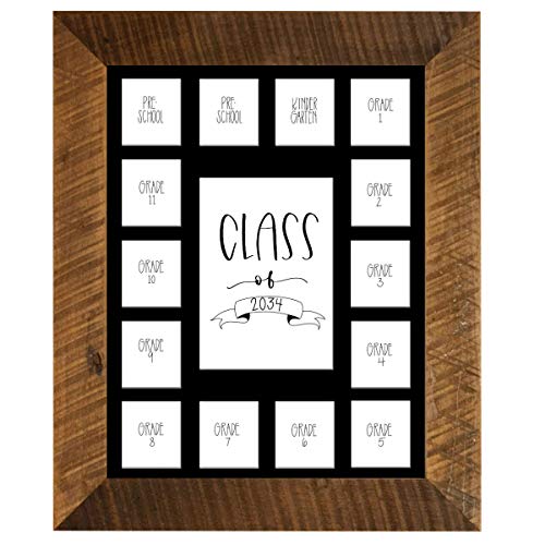 Image of Rustic Red Door Co. School Years Reclaimed Wood Picture Frame with Mat - 11x14 Wooden Framed 15 Photo Collage Mat Pre-School & Kindergarten to 12th Grade High School Graduation (Class of 2034, Black)