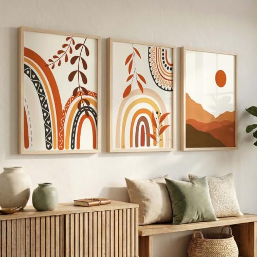 Image of kotart Home Decor Boho Painting Decorative Wall Art poster With Frame For Living Room Bed Room Hotel Wall Decor Digital Reprint Set of 3 (19X25 inch)