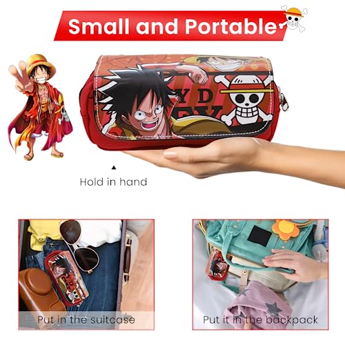 Image of Fancyku One Piece Pencil Case, Anime Pencil Pouch, Cartoon Prints Pen Pouch, Large Capacity PU Pen Bag Stationery Organizer, Students Gift Children's Day Gift School Gifts