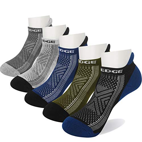 YUEDGE 5 Pairs Terry Cushion Low Cut No Show Sports Athletic Socks Sneaker Trainer Ankle Running Socks for Men and Ladies, Men 5-9/Women 4.5-8.5 UK Size, Black/Blue/Olive Green/Grey/Dark Grey