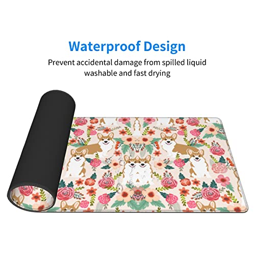 Tapis de souris de jeu Corgi grand format motif fleurs de printemps