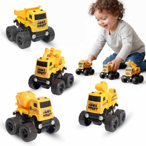 Image of Amazon Brand - Jam & Honey Construction Toy I Push & Go I Sand Toys for Kids 3+ Years I Set of 4 I Dumper /Crane /Excavator /Cement Mixer