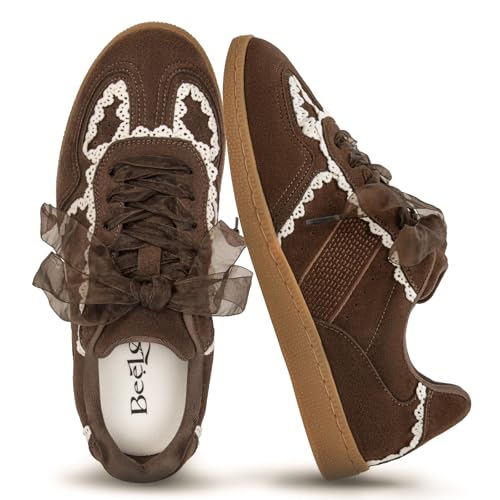Image of Casual Sneakers for Women Lace Detail Elegant Ribbon Lace-Up Fashion Sneakers with Leather Upper Memory Foam Insole and Trendy Casual Shoes for Women