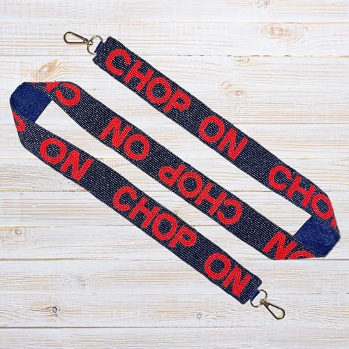 Lashicorn Atlanta Beaded Purse Strap Blue and Red Baseball Game Day Clear Handbag Replacement Strap Chop Stadium Fan Gear 49” Gold Hardware Clips for Clear Bag Sports On3