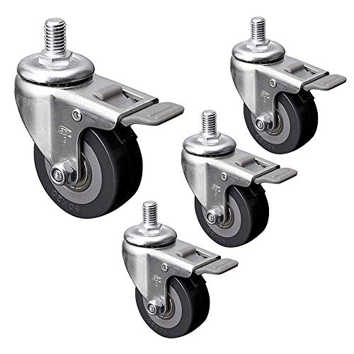 WQSQ Trolley Furniture Caster 50mm Rubber Swivel Castor Wheels M10 Threaded 360 Degree Rotating Replacement Casters Wheels with Brake 4pcs