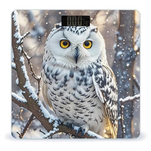 Báscula digital blanca Winter White Owl para baño y peso corporal miniatura 1