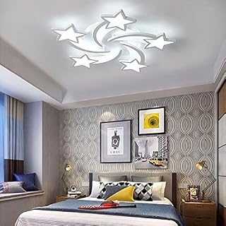 XEMQENER LED Ceiling Light with Star Shape Design, 60W Chandelier Pendant Light, Flush Mount Ceiling Lamp for Children's Room Living Room Bedroom Office Dining Room(5 Stars/Cool White Light)