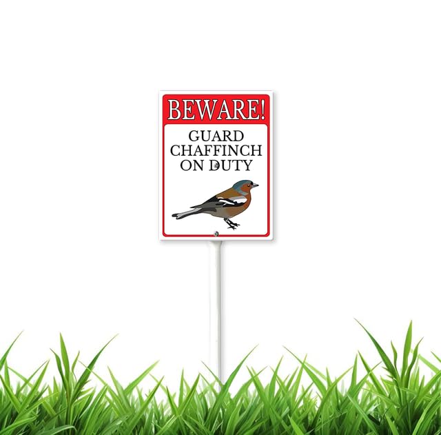 Beware Sign Yard Sign Guard Chaffinch on Duty Sign with Stake 7x8.8inch Aluminum Outdoor Decoration Sign Rustproof Sturdy Aluminum Sign for Outdoor Use Easy Install Set of 1