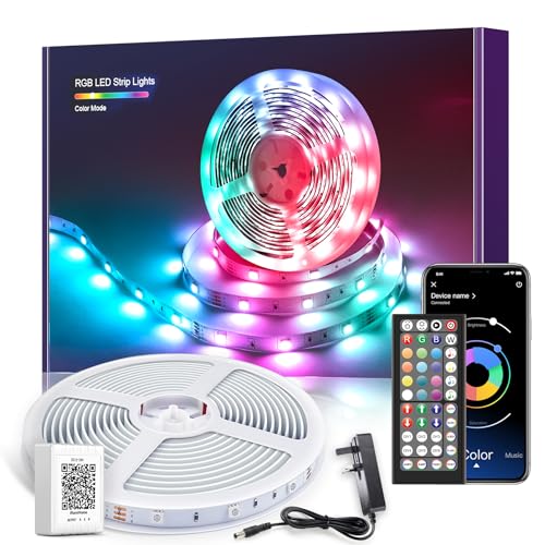 LED-Streifen, 15 m, Musik-Synchronisation, Farbwechsel, RGB-LED-Streifen, 44-Tasten-Fernbedienung, empfindliches integriertes Mikrofon, App-gesteuerte LED-Lichter